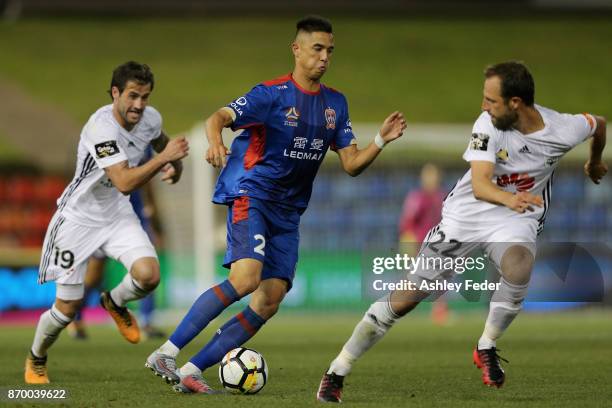 Joseph Champness of the Jets in action during the round five A-League match between the Newcastle Jets and the Wellington Phoenix at McDonald Jones...