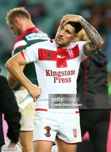 Gareth Widdop of England is pictured after the 2017 Rugby League World Cup match between England and Lebanon at Allianz Stadium on November 4, 2017...