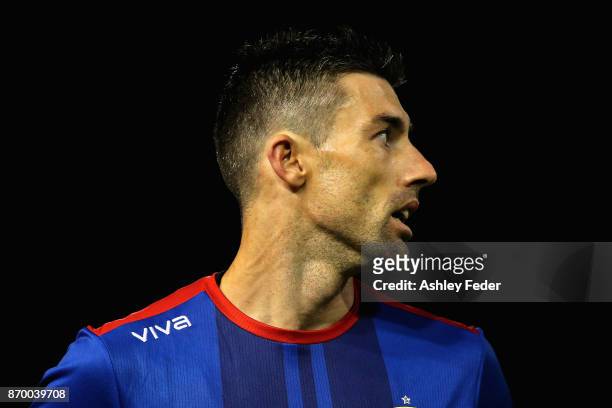 Jason Hoffman of the Jets looks on during the round five A-League match between the Newcastle Jets and the Wellington Phoenix at McDonald Jones...