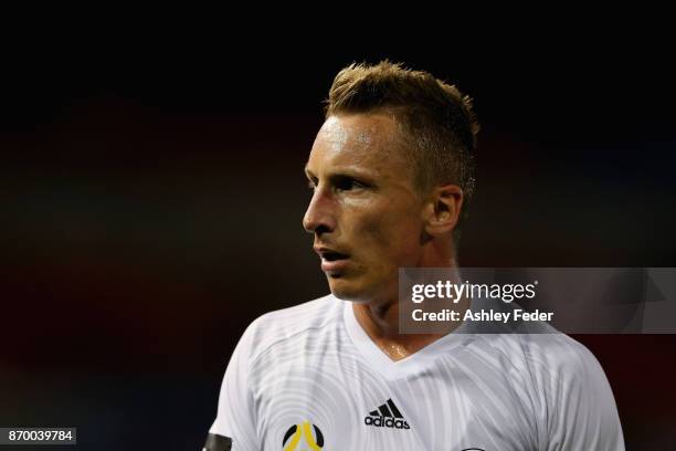 Goran Paracki of the Phoenix during the round five A-League match between the Newcastle Jets and the Wellington Phoenix at McDonald Jones Stadium on...