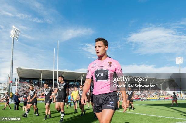 Referee Henry Perenara looks on during the 2017 Rugby League World Cup match between the New Zealand Kiwis and Scotland at AMI Stadium on November 4,...