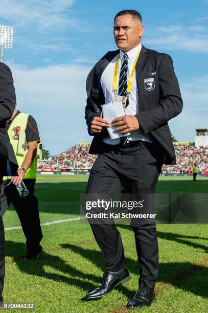 Head Coach David Kidwell of the Kiwis looks on during the 2017 Rugby League World Cup match between the New Zealand Kiwis and Scotland at AMI Stadium...