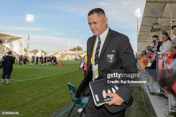 Head Coach David Kidwell of the Kiwis looks on during the 2017 Rugby League World Cup match between the New Zealand Kiwis and Scotland at AMI Stadium...