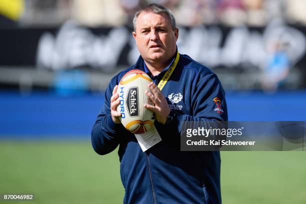 Head Coach Steve McCormack of Scotland looks on prior to the 2017 Rugby League World Cup match between the New Zealand Kiwis and Scotland at AMI...
