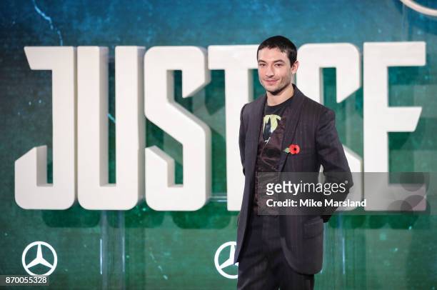 Ezra Miller during the 'Justice League' photocall at The College on November 4, 2017 in London, England.