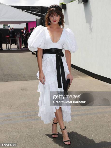Montana Cox, special guest of Mimco poses at the Lavazza Marquee on Derby Day at Flemington Racecourse on November 4, 2017 in Melbourne, Australia.