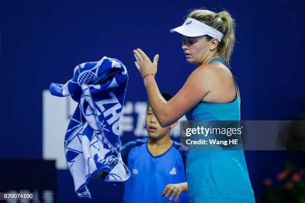 Coco Vandeweghe of USA reacts in her Semifinal match against Ashlei Barty of Australia during the WTA Elite Trophy Zhuhai 2017 at Hengqin Tennis...