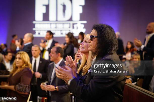 Gene Simmons and Shannon Tweed at the FIDF Western Region Gala at The Beverly Hilton Hotel on November 2, 2017 in Beverly Hills, California.