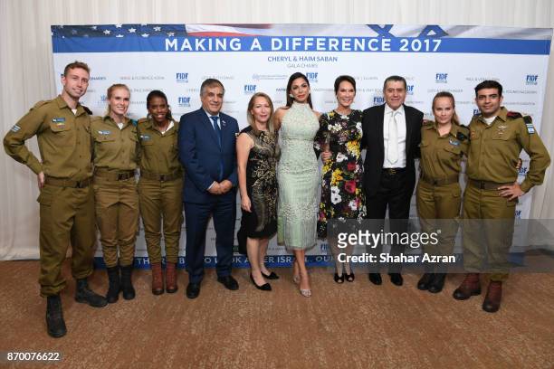 National Director and CEO Maj. Gen. Meir Klifi-Amir ; Brig. Gen. Gila Klifi-Amir ; Moran Atias ; and Cheryl and Haim Saban with IDF soldiers at the...