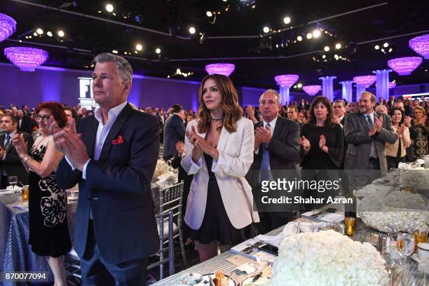 David Foster and Katharin McPhee at the FIDF Western Region Gala at The Beverly Hilton Hotel on November 2, 2017 in Beverly Hills, California.