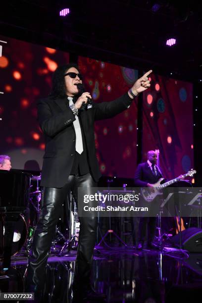 Gene Simmons performing at the FIDF Western Region Gala at The Beverly Hilton Hotel on November 2, 2017 in Beverly Hills, California.