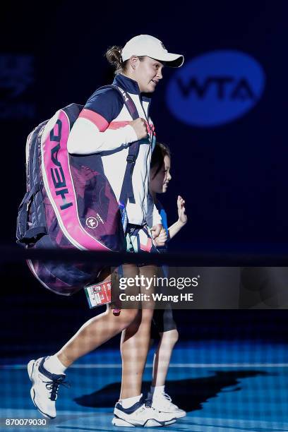 Ashlei Barty of Australia walks to the court prior to Semifinal match of the WTA Elite Trophy Zhuhai 2017 against Coco Vandeweghe of USA at Hengqin...