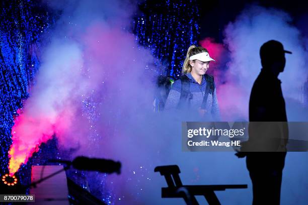 Coco Vandeweghe of USA walks to the court prior to match of the WTA Elite Trophy Zhuhai 2017 against Ashlei Barty of Australia at Hengqin Tennis...