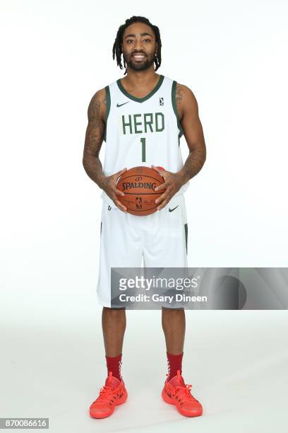 James Young of the Wisconsin Herd poses for a portrait during the NBA G-League media day at the Oshkosh Convention Center on November 3, 2017 in...