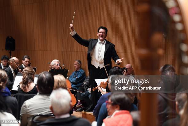 Music Director David Bernard of the Park Avenue Chamber Symphony conducts "InsideOut" at DiMenna Center in New York on October 28, 2017. Bernard has...