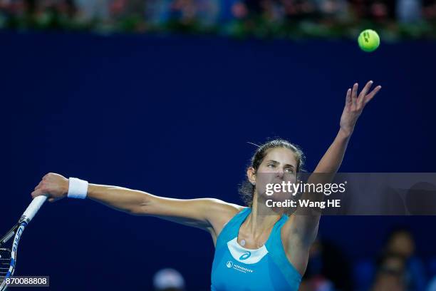 Julia Goerges of Germany serves in her Semi final match against Anastasija Sevastova of Latvia during the WTA Elite Trophy Zhuhai 2017 at Hengqin...