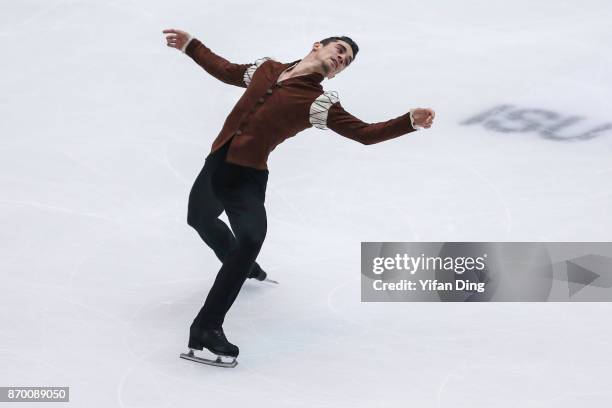 Javier Fernandez of Spain performs during Men's Singles free skating on Day 2 of the ISU Grand Prix of Figure Skating 2017 at Beijing Capital...