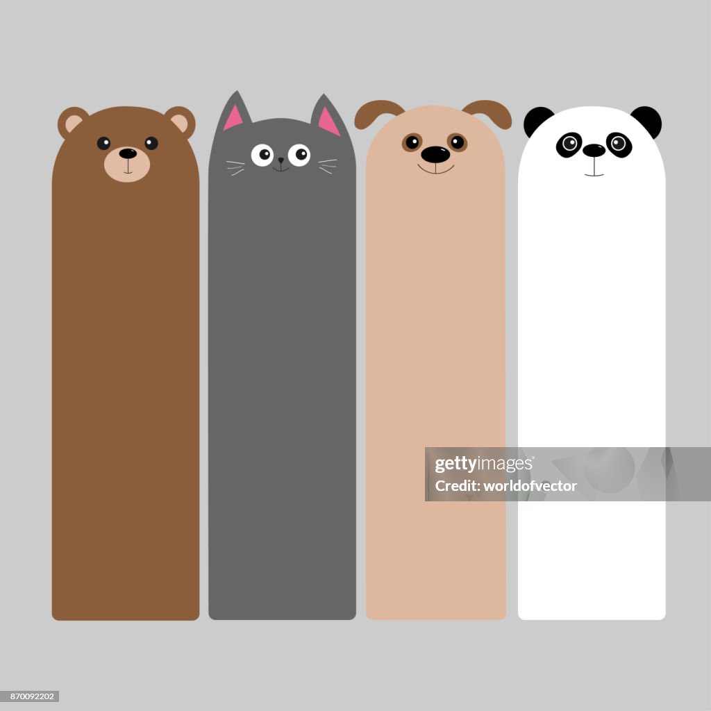 Animal Head Set Cartoon Kawaii Baby Bear Cat Dog Panda Bookmark Paper  Sticker Collection Flat Design Gray Background High-Res Vector Graphic -  Getty Images