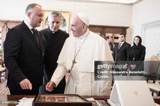 Pope Francis Meets Moldovan President Igor Dodon at The Vatican on November 4, 2017 in Vatican City, Vatican.