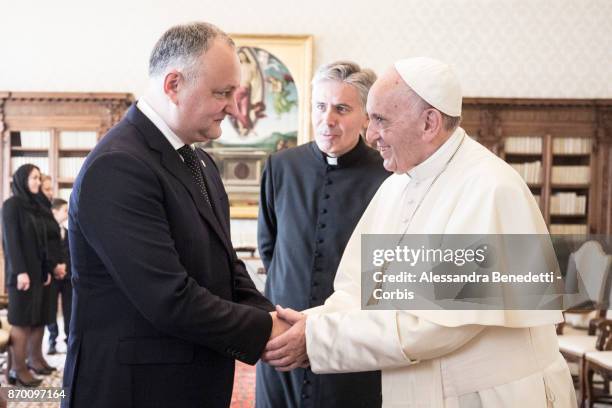 Pope Francis Meets Moldovan President Igor Dodon at The Vatican on November 4, 2017 in Vatican City, Vatican.