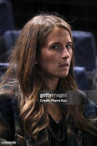 John Isner girlfriend Madison McKinley is seen supporting her fiancee during the Rolex Paris Masters at Hotel Accor Arena Bercy on November 3, 2017...