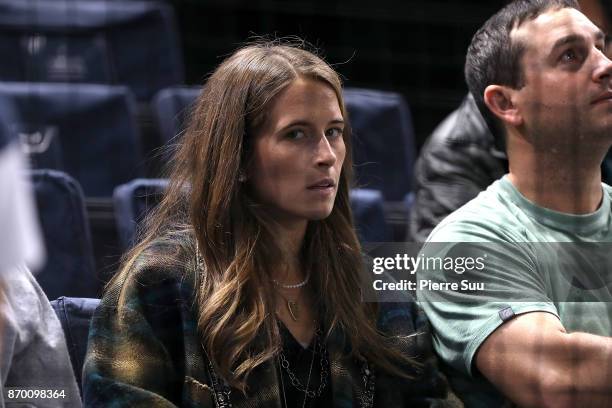 John Isner girlfriend Madison McKinley is seen supporting her fiancee during the Rolex Paris Masters at Hotel Accor Arena Bercy on November 3, 2017...