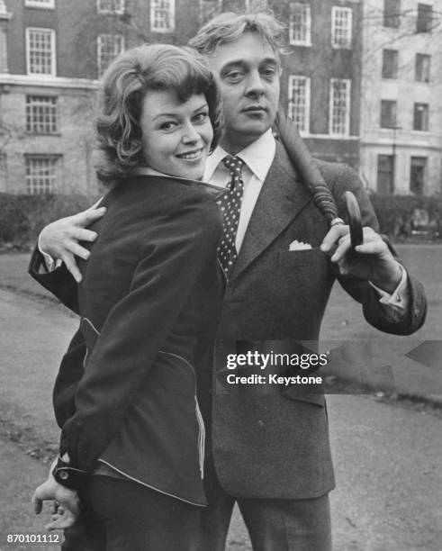 English actor David Hemmings with actress Gabrielle Drake, his co-star in the new stage musical 'Jeeves', outside Her Majesty's Theatre in London,...