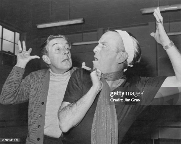 British ballet dancer and choreographer Frederick Ashton and Australian ballet dancer Robert Helpmann rehearsing at the Royal Ballet School in...