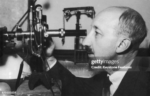 Hungarian radiochemist George De Hevesy at work in his laboratory in Stockholm University, Sweden, 11th November 1944. He won the Nobel Prize for...