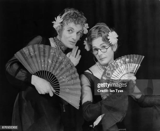 English female impersonators Patrick Fyffe , aka Dame Hilda Bracket, and George Logan , aka Dr Evadne Hinge, performing at the Mayfair Theatre in...
