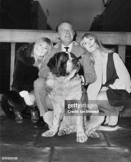 From left to right, Ann Holloway, Patrick Cargill and Natasha Pyne with family pet Patsy, the stars of the new Thames Television show 'Father Dear...