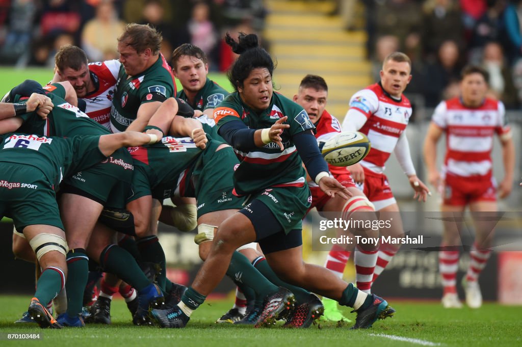 Leiscter Rugby Fred Tuilagi of Leicester Tigers passes the ball during the... News ...