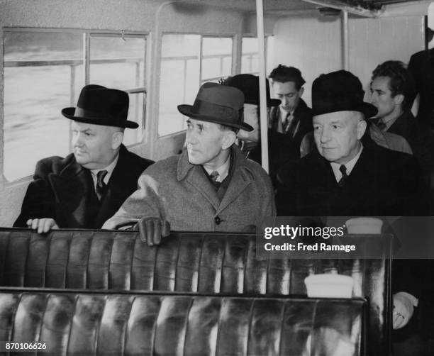 From left to right, Alderman Harold Hodkinson, Transport Minister Alfred Barnes and Thomas Macpherson , chairman of the Thames Passenger Services...