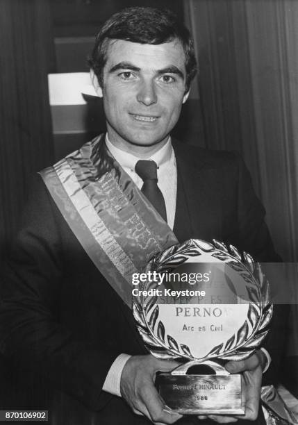 French cyclist Bernard Hinault wins the Super Prestige Pernod Arc En Ciel trophy for the second year running, at the end of the cycling season,...