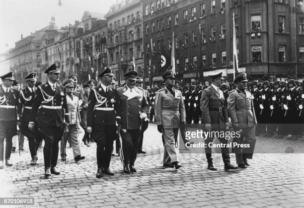 Heinrich Himmler, Field Marshal Hermann Goering, Italian Foreign Minister Count Ciano, German Chancellor Adolf Hitler and Italian leader Benito...
