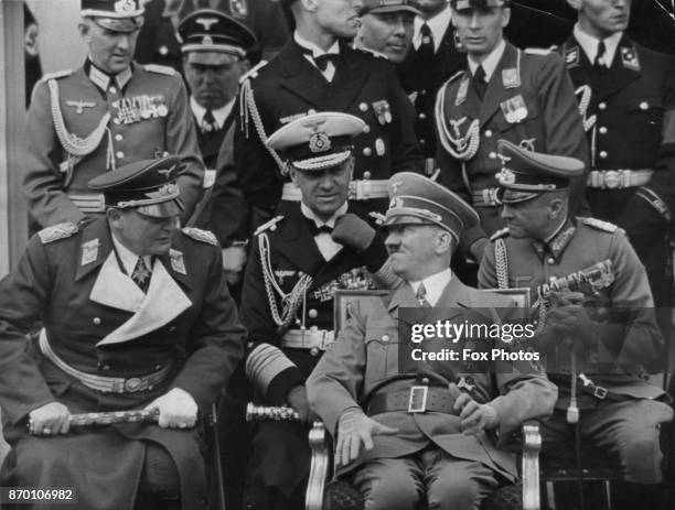 From left to right, Hermann Goering, Grand Admiral Erich Raeder, German Chancellor Adolf Hitler and Field Marshal Walther von Brauchitsch in the...