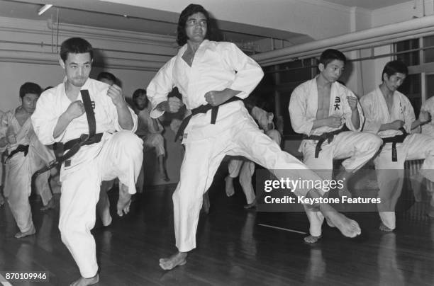 English singer Engelbert Humperdinck learns karate at the Nihon University in Tokyo, during a concert tour of Japan, November 1973.