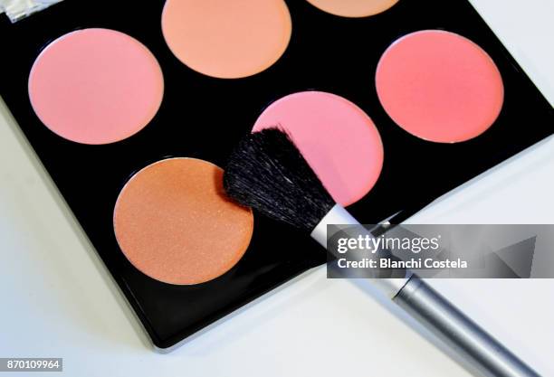 different blush and makeup bases - rouge stock pictures, royalty-free photos & images