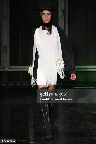 Model walks the runway during the Alexander Arutyunov fashion show at Mercedes-Benz Fashion Week Tbilisi on November 4, 2017 in Tbilisi, Georgia.