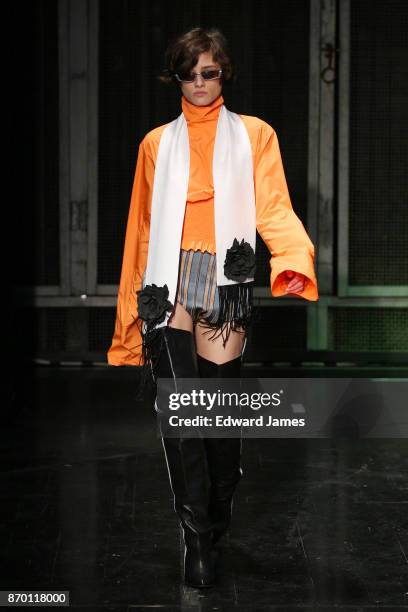 Model walks the runway during the Alexander Arutyunov fashion show at Mercedes-Benz Fashion Week Tbilisi on November 4, 2017 in Tbilisi, Georgia.