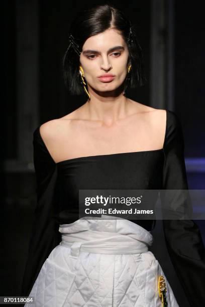 Model walks the runway during the Alexander Arutyunov fashion show at Mercedes-Benz Fashion Week Tbilisi on November 4, 2017 in Tbilisi, Georgia.