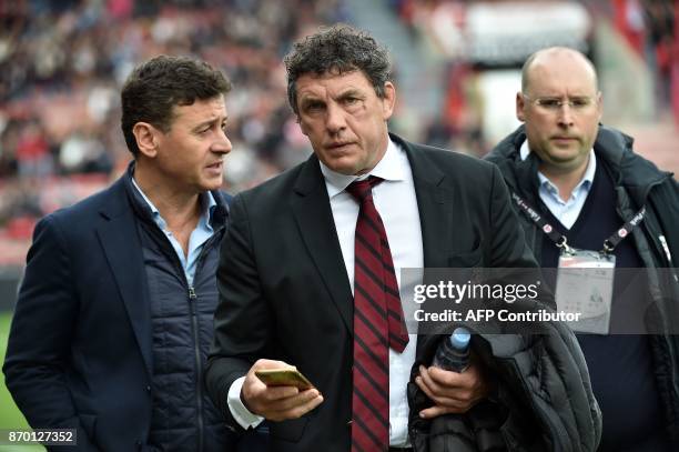 Toulouse's president Didier Lacroix attends the French Top 14 rugby union match between Toulouse and Bordeaux-Begles, at Ernest Wallon Stadium, in...