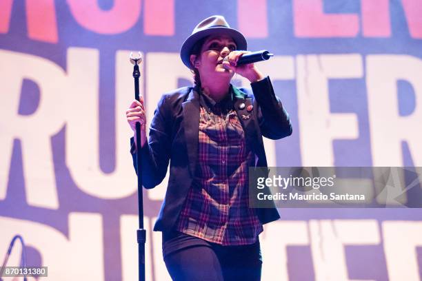 Aimee Allen member of the band The Interrupters performs live on stage at Arena Anhembi on November 3, 2017 in Sao Paulo, Brazil.