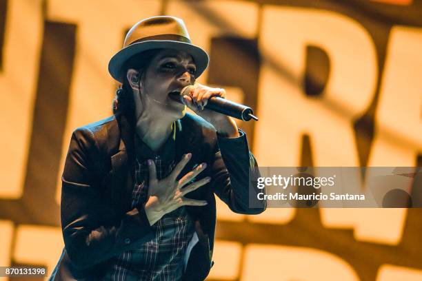 Aimee Allen member of the band The Interrupters performs live on stage at Arena Anhembi on November 3, 2017 in Sao Paulo, Brazil.