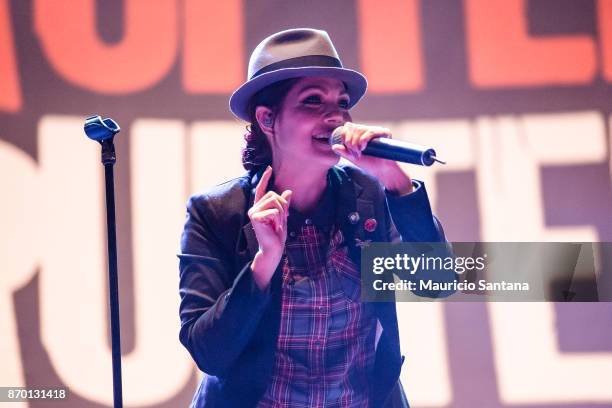 Aimee Allen member of the band The Interrupters performs live on stage at Arena Anhembi on November 3, 2017 in Sao Paulo, Brazil.