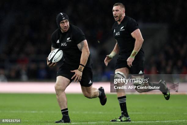 New Zealand's Jeffery Toomaga-Allen makes a break during the international rugby union match between Barbarians and New Zealand at Twickenham in...
