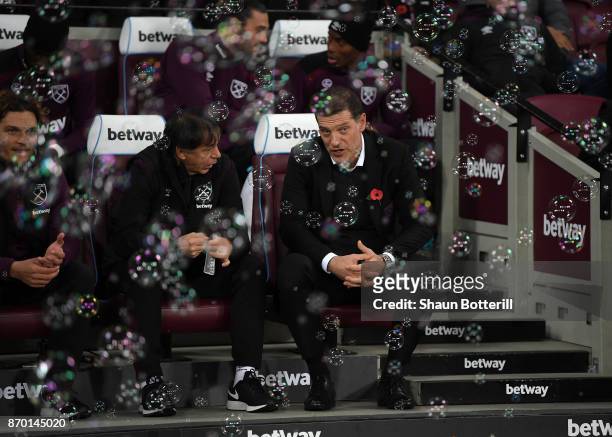Slaven Bilic, Manager of West Ham United looks on prior to the Premier League match between West Ham United and Liverpool at London Stadium on...