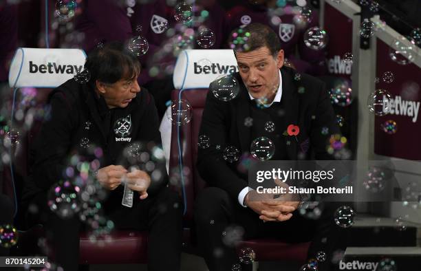 Slaven Bilic, Manager of West Ham United looks on prior to the Premier League match between West Ham United and Liverpool at London Stadium on...