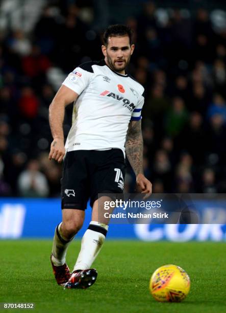 Bradley Johnson of in action during the Sky Bet Championship match between Derby County and Reading at iPro Stadium on November 4, 2017 in Derby,...