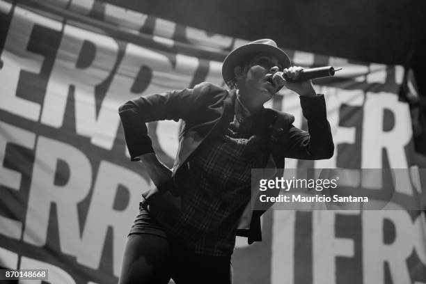 Aimee Allen member of the band The Interrupters performs live on stage at Arena Anhembi on November 3, 2017 in Sao Paulo, Brazil.